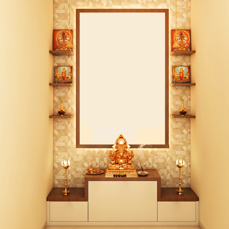 Indian Prayer Cabinet with Feature Wall and Shelf - 2