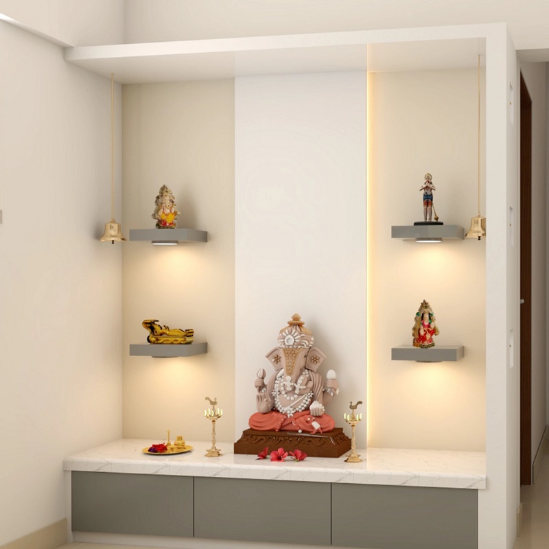 Indian Prayer Cabinet with Feature Wall and Shelf - 4