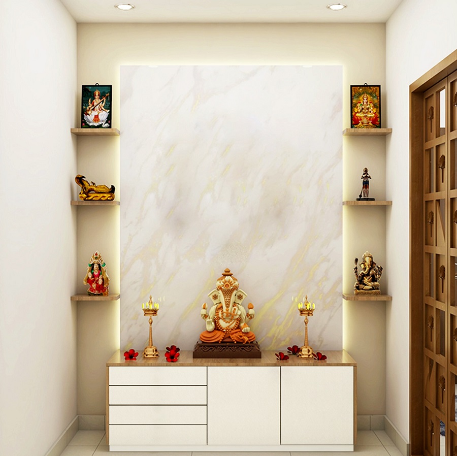 Indian Prayer Cabinet with Feature Wall and Shelf - 6